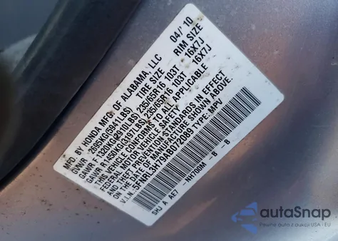 2010 Honda Odyssey Exl from USA, damaged, VIN 5FNRL3H79AB072089